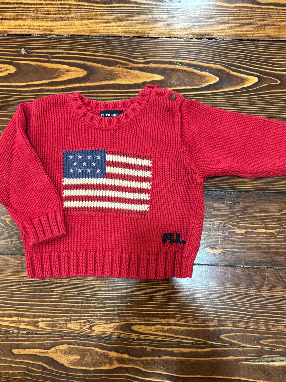 Ralph Lauren Red Knit Sweater with Flag Intarsia